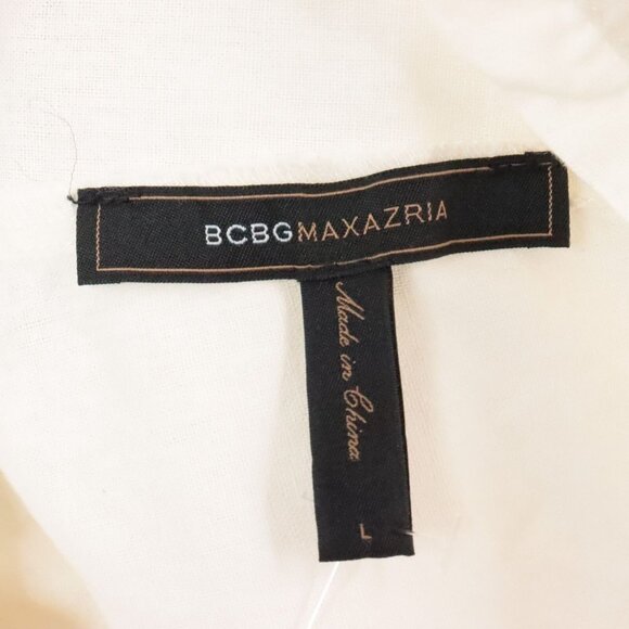 BCBG MaxAzria Women's L Ivory Linen Blend Drawstring Wide Leg Gauze Boho Pants - Picture 7 of 10